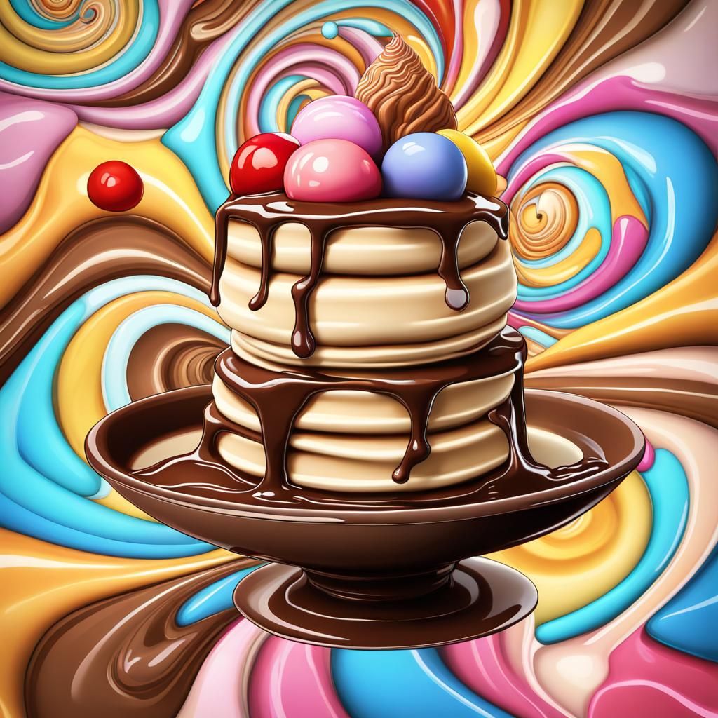 pancake and chocolate sundae ice cream with a twist AI Generated