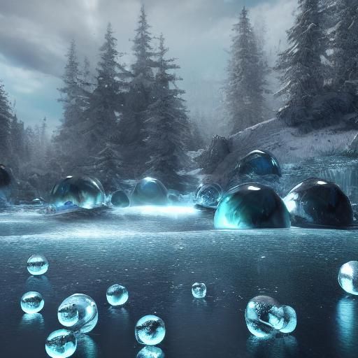 Ice bubbles flowing pearls pyriate diamond silver painting b...