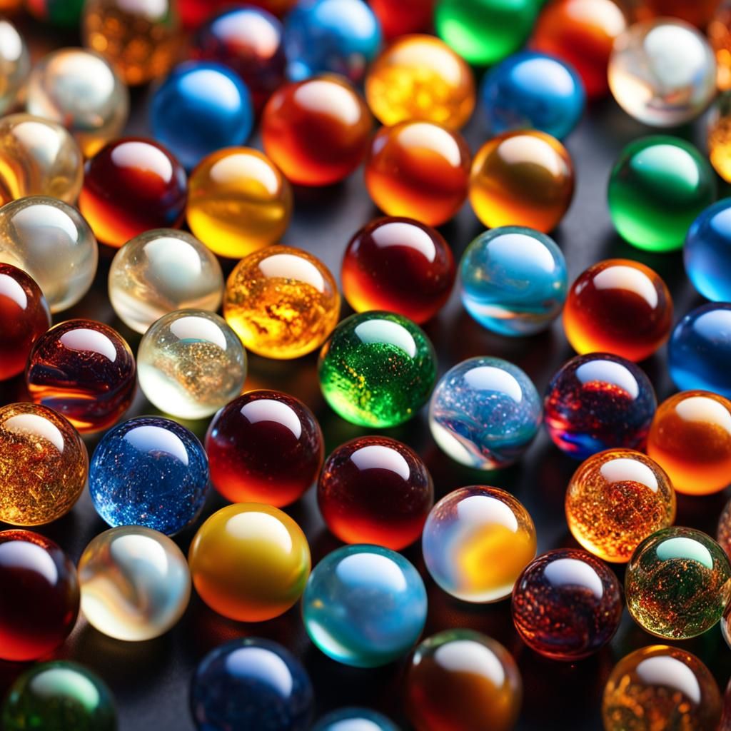 Backlit pile of marbles, thousands of clear colourful glass marbles ...