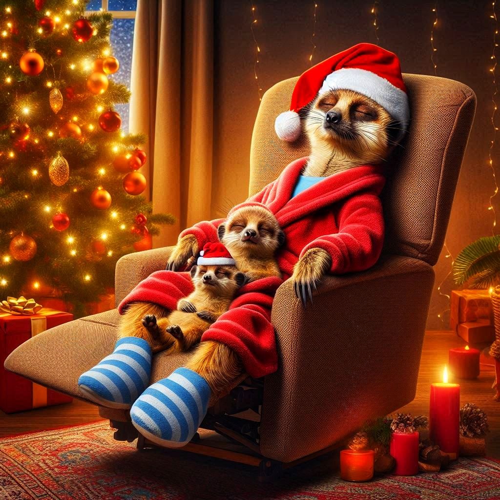 meer cat and pups resting at home on comfy recliner