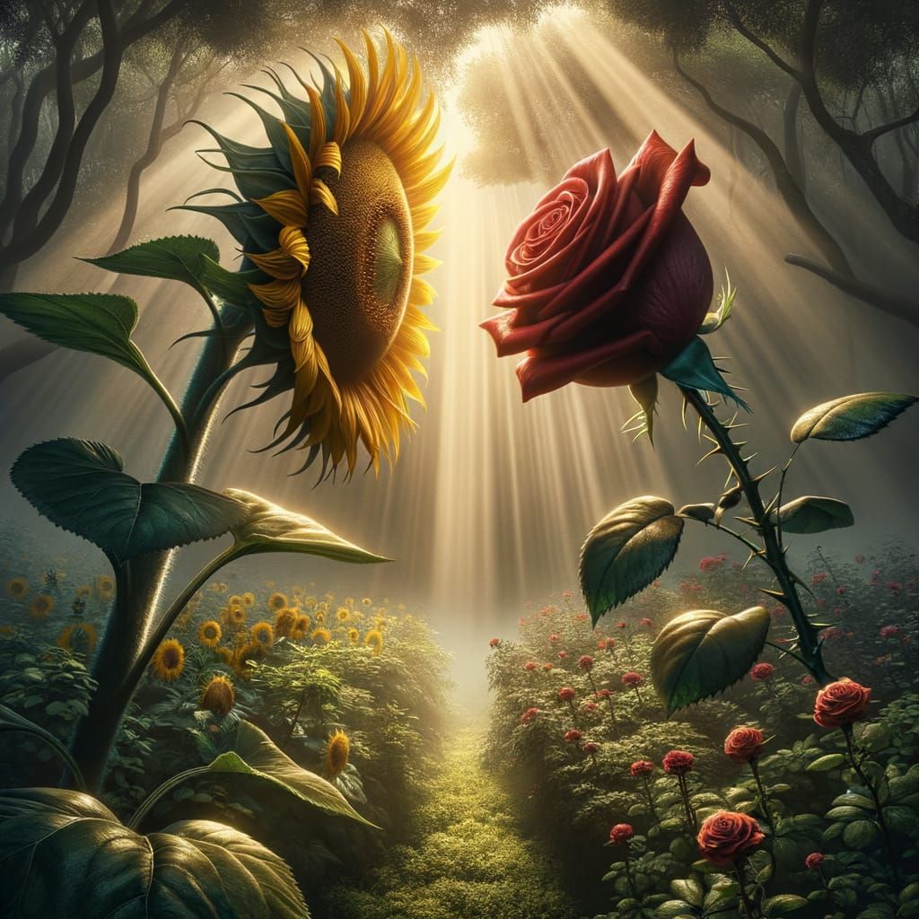 Sunflowers vs Roses   by @CatFriend