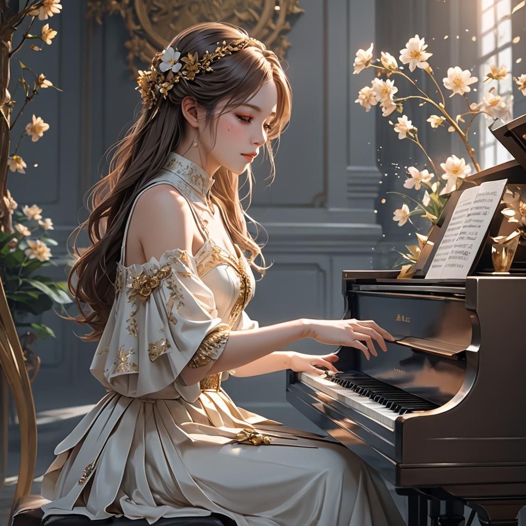 a beautiful woman playing a melodic piano  by @ashley kate escanan