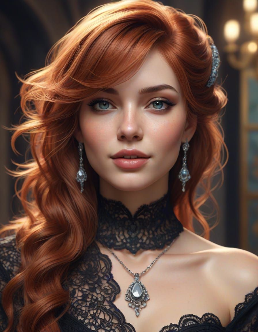 Stunning Fashion Model in Futuristic Black Lace Attire