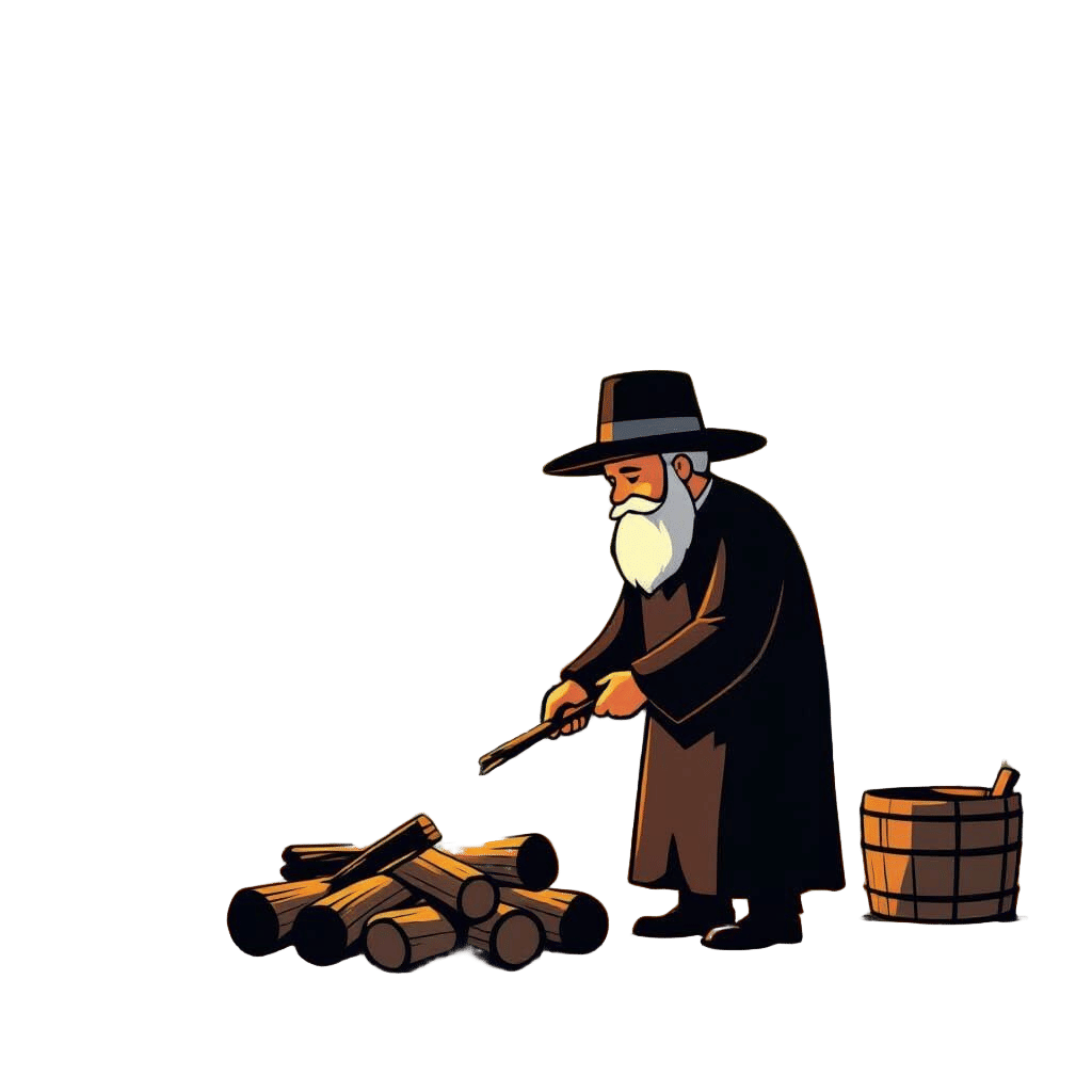Minimalist Yellow Emoji of Haredi Man Collecting Firewood