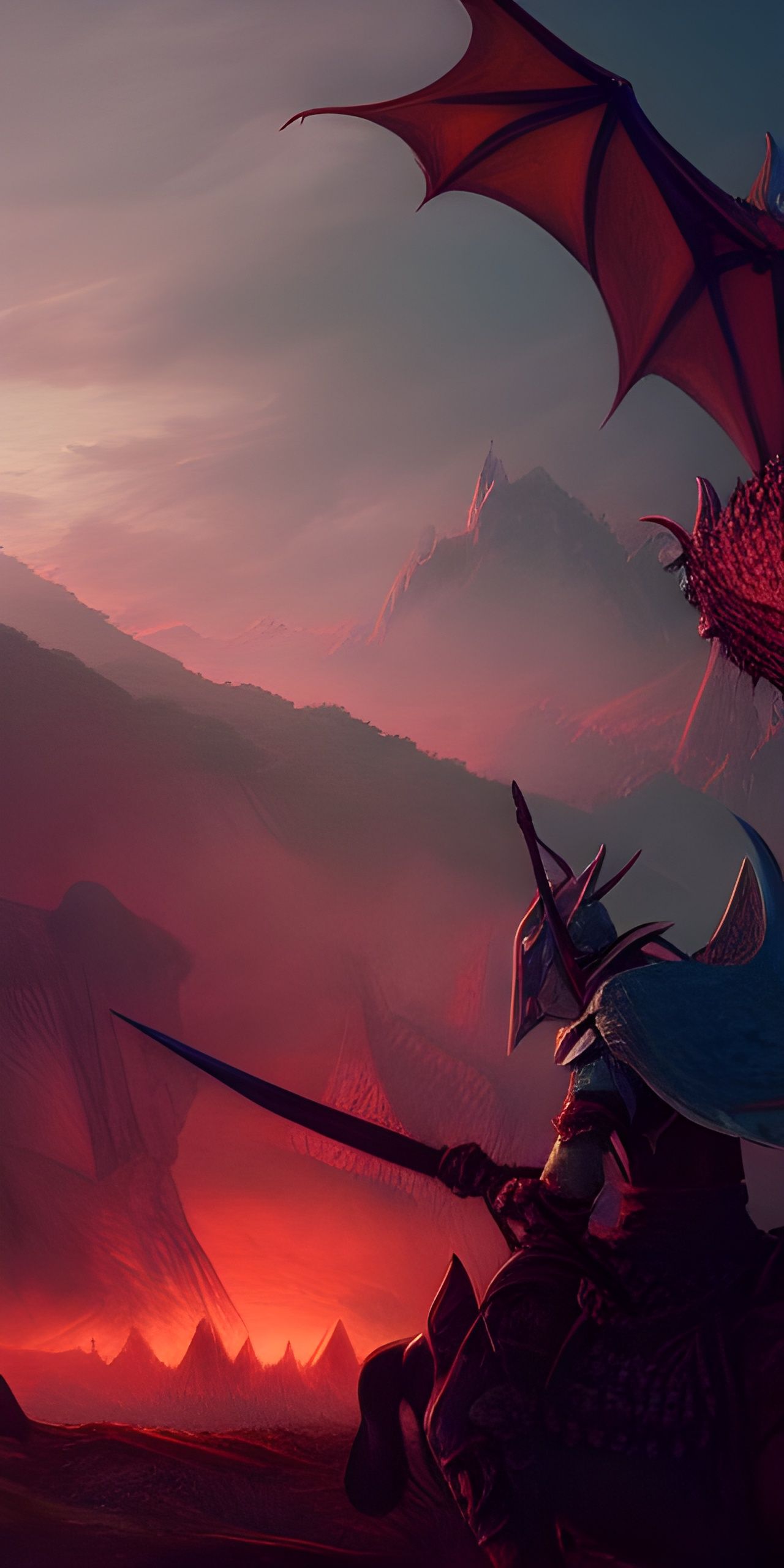 Dragon Slayer Knight Near Lair at Sunset