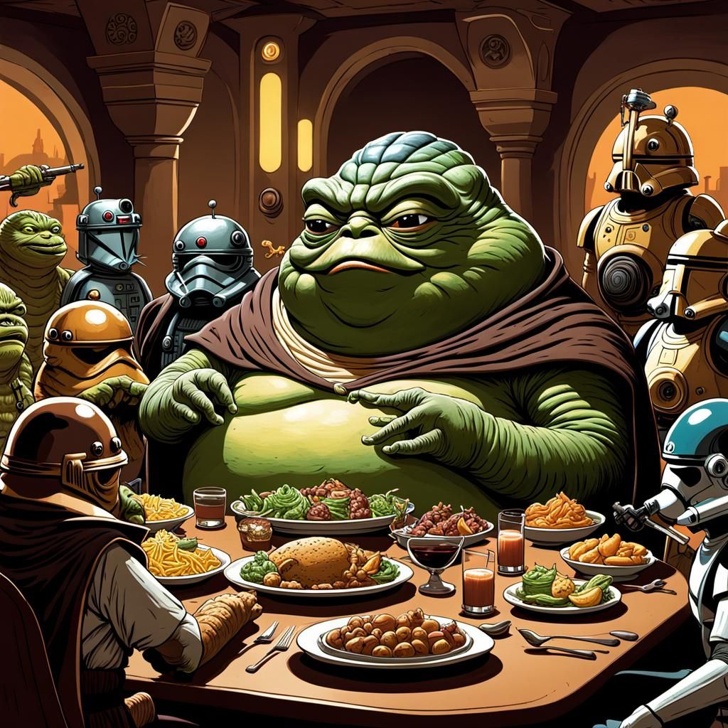 Jabba the Hutt - Dinner with Friends - AI Generated Artwork - NightCafe ...