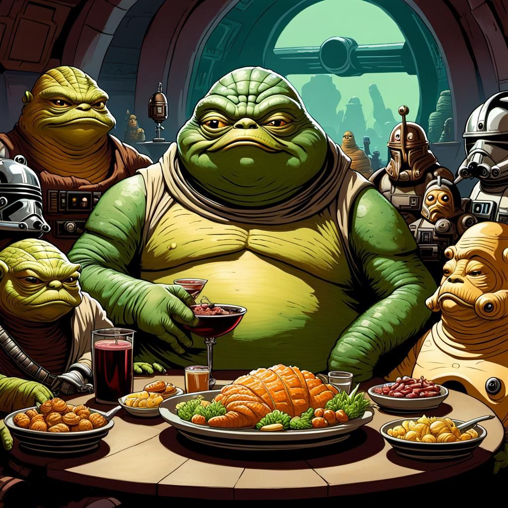 Jabba the Hutt - Dinner with Friends - AI Generated Artwork - NightCafe ...