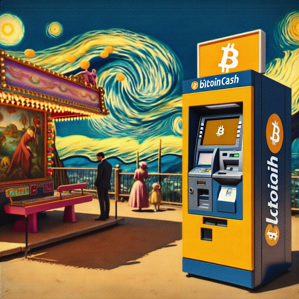 Surreal Amusement Park With Bitcoin ATM, Dreamlike Quality