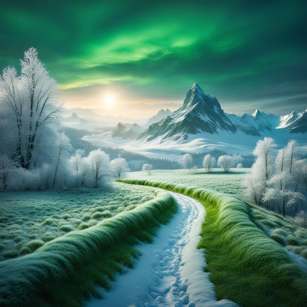 green grass in a beautiful frosty winter landscape Epic cine...