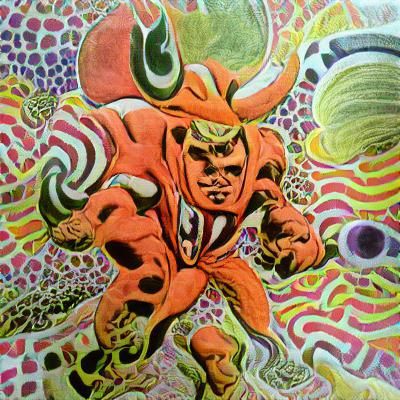 Orange Devil, style of jack kirby psychedelic