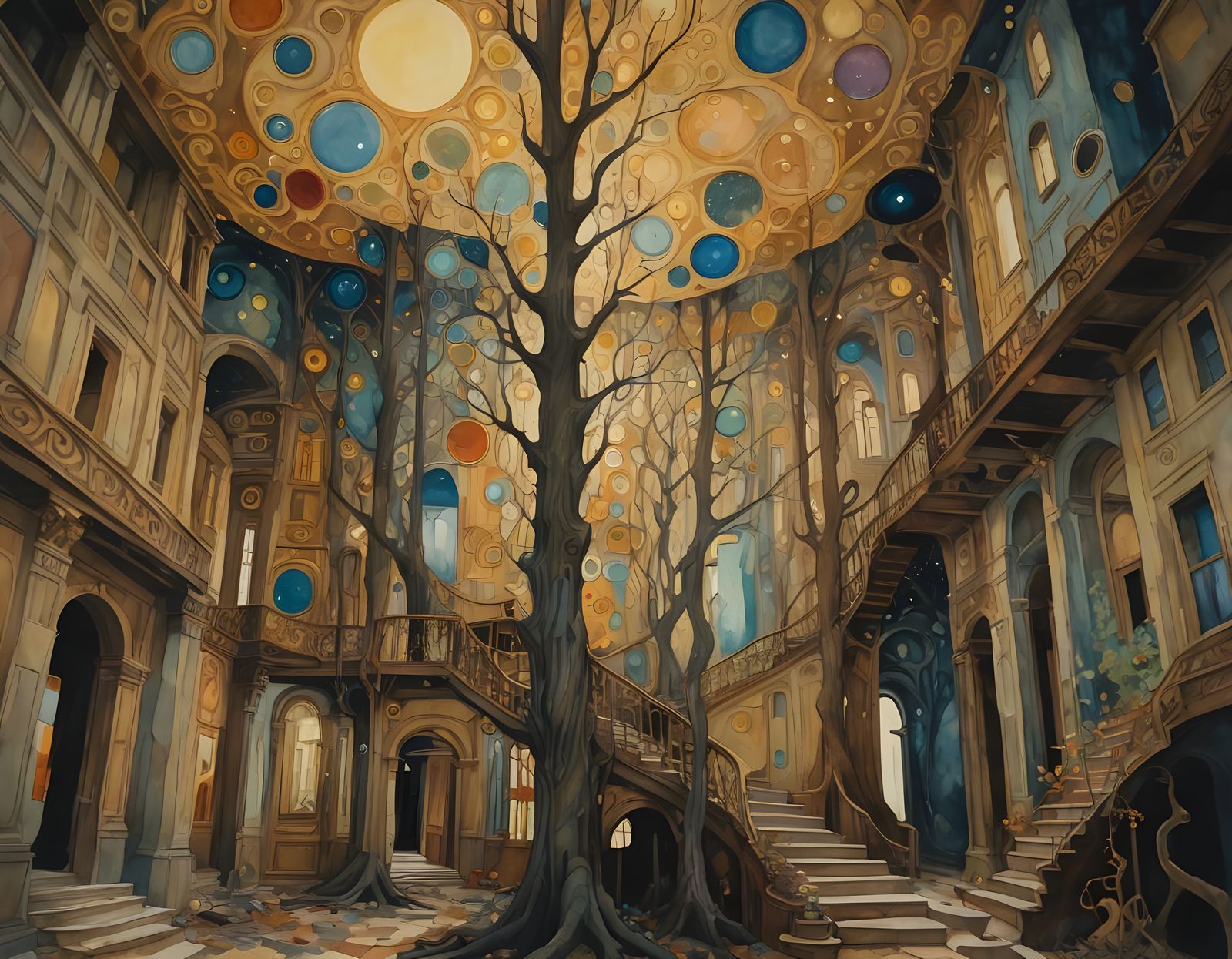 Ethereal Futuristic Dreamscape in Gouache Watercolours