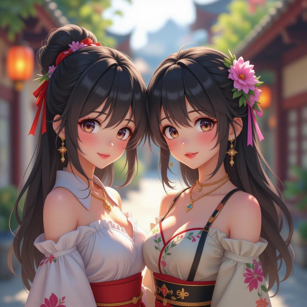 Anime Girls Best Friends in Vibrant 3D Art