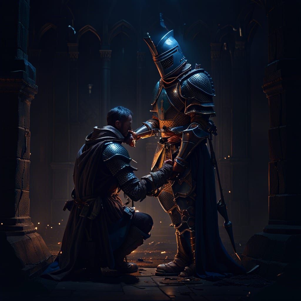 A knight being knighted at night.  by @undefined