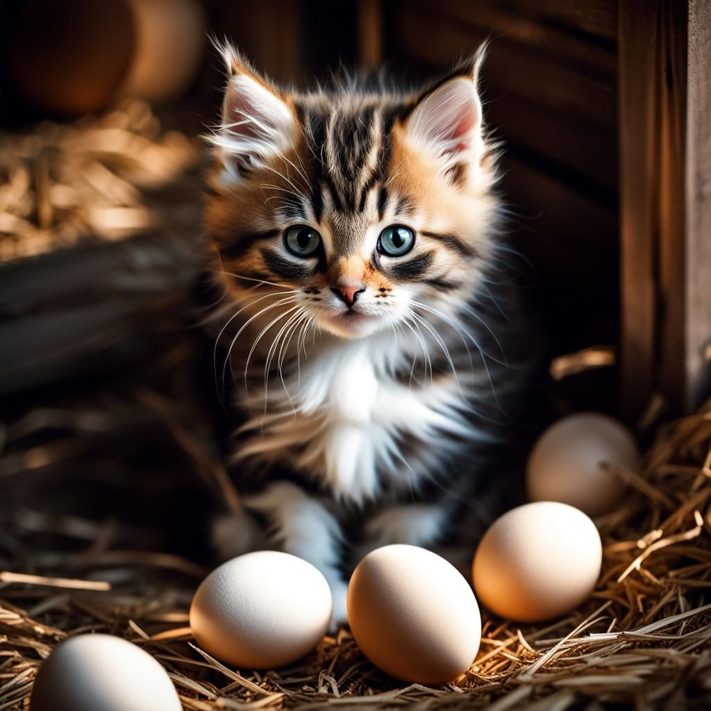 A kitten in a chicken coop AI Generated Artwork NightCafe Creator