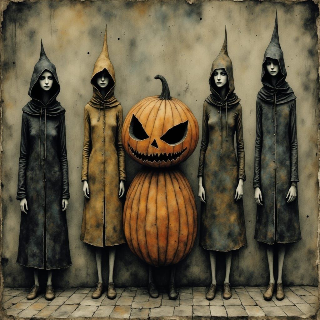 <lora:Drizzle:1.0> Halloween Pumpkin of Death, Zdzisław Beksiński, post-apocalyptic horror, Gustave Doré ...  by @SethRichards