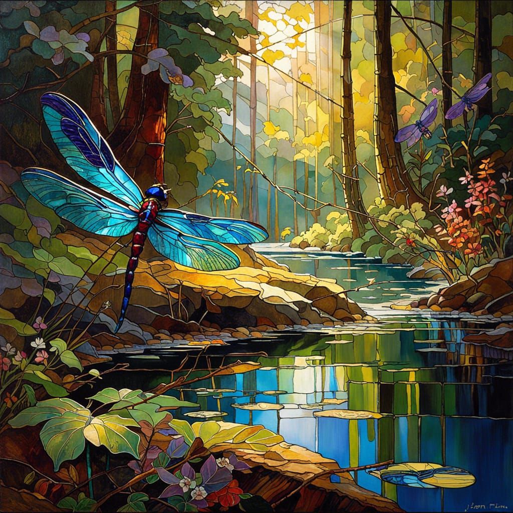 Stained Glass Art; "Dragonfly´s Paradise"   by @Randomizer