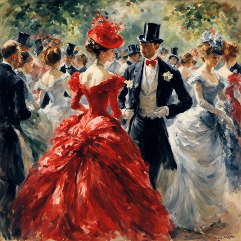  <lora:Impressionist women:1.0> lady in red gown at the ball
