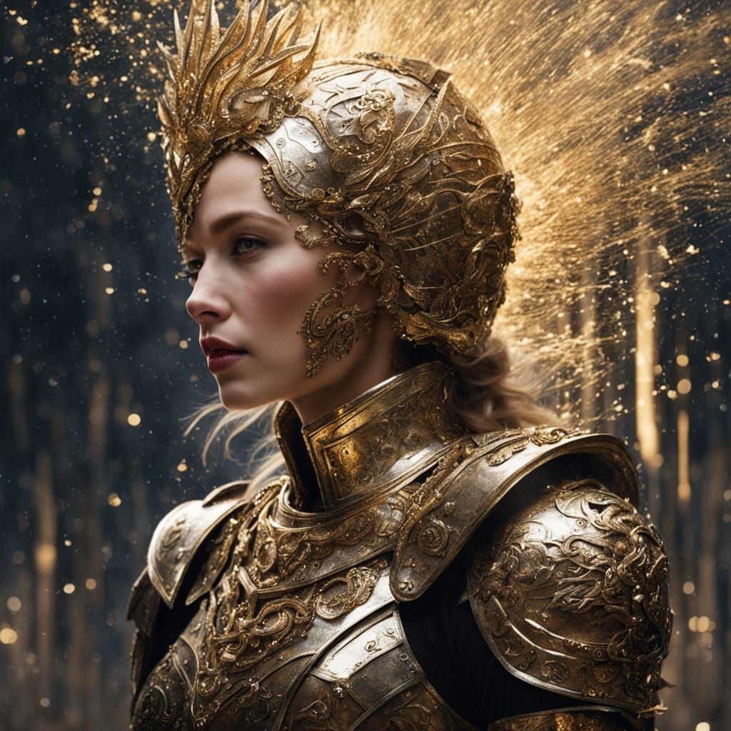 She doesn’t belong to the past—she commands it. The varnish holds a pulse, not just polish. Her lips ...  by @Andy Does AI