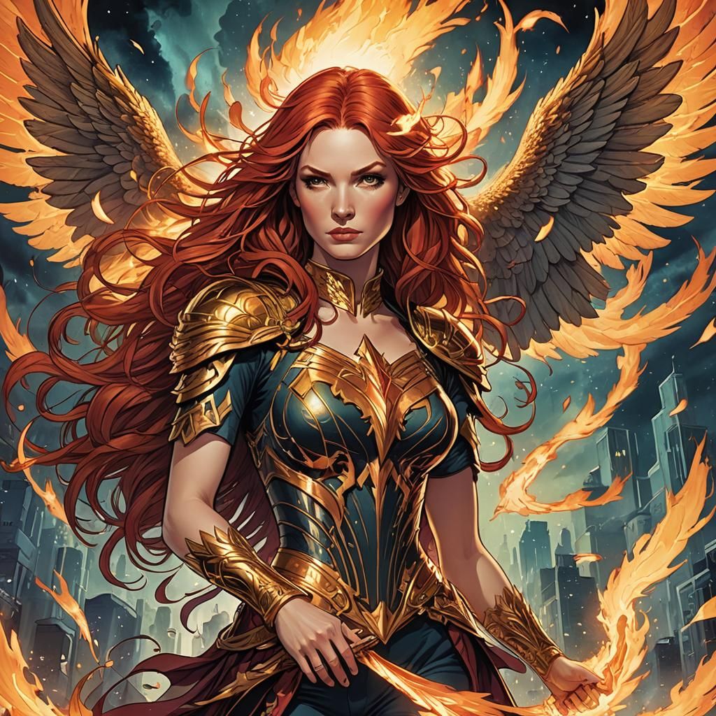 Design an album cover for "Phoenix Rising" a hot new redhead...