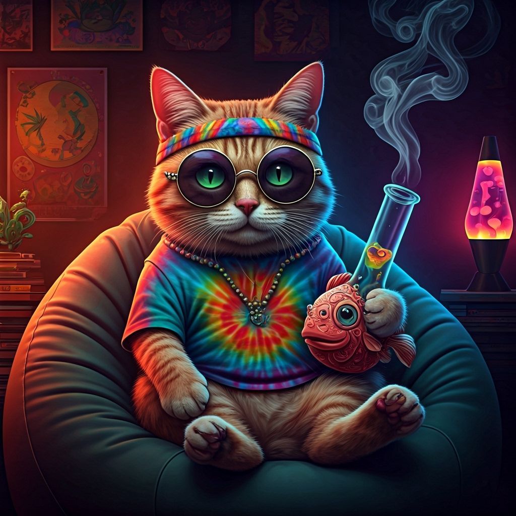 “The Meow-nificent Stoner” (Cheech & Chong Cat)  by @Libra Adonis 