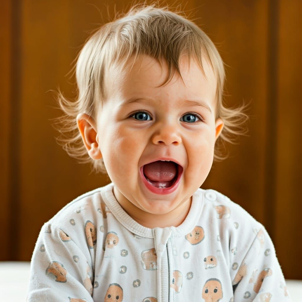 Baby Laughing in Nursery: Whimsical Art Style