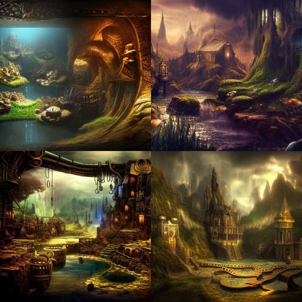 fantasy landscape in an aquarium unrealistic dark world heav...