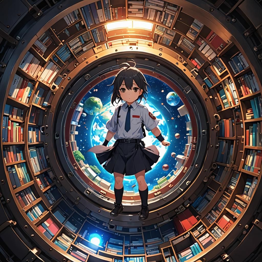 The inside of a cylinder with an entire world along the insi...