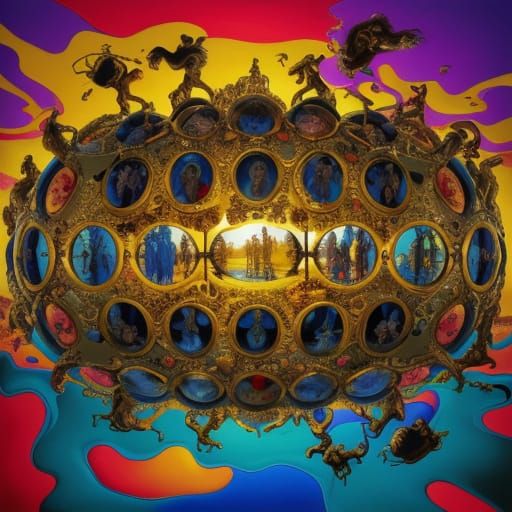 People Form Grenade Shape in Surrealist Style