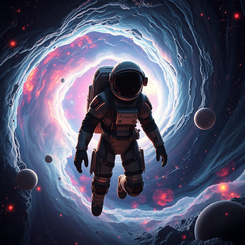 Cosmic Astronaut Emerges from Wormhole: Digital Art