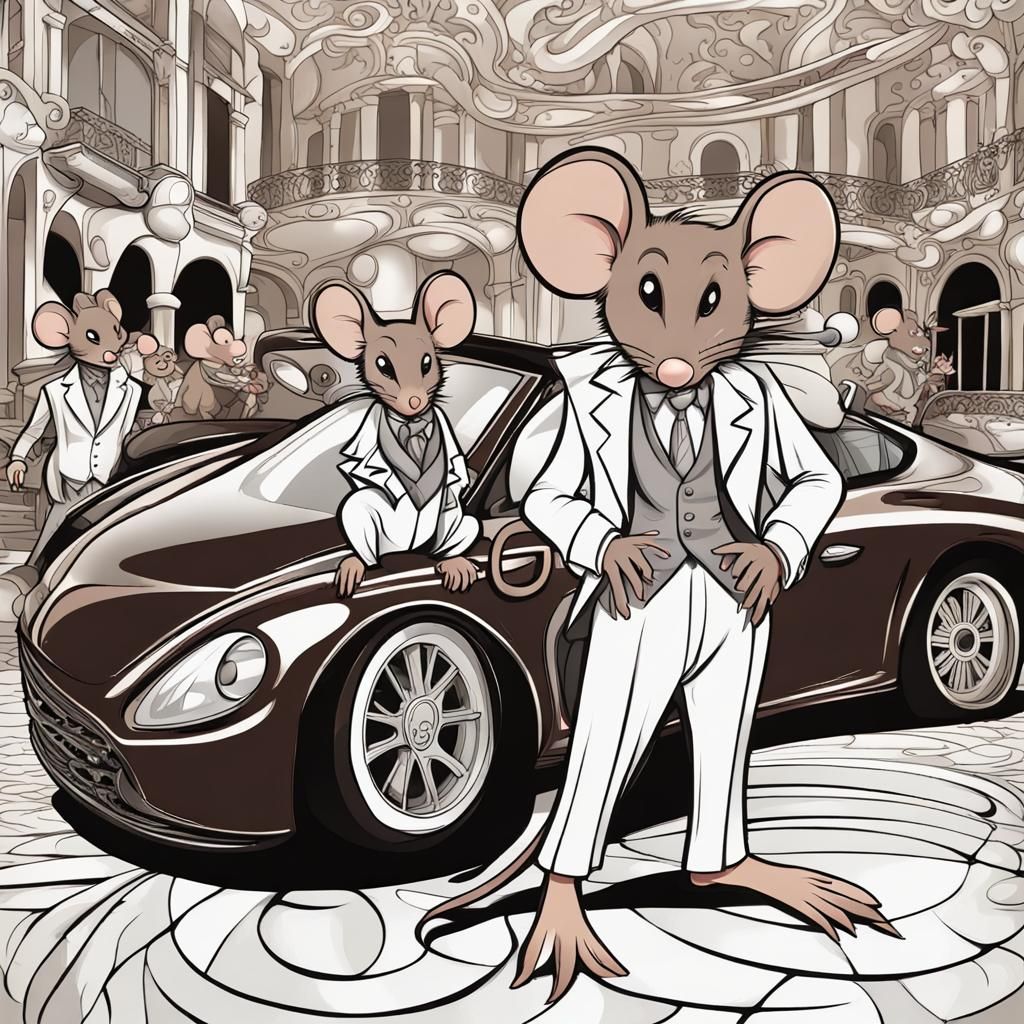 draw a few cartoon mice dressed as the mafia standing in fro...