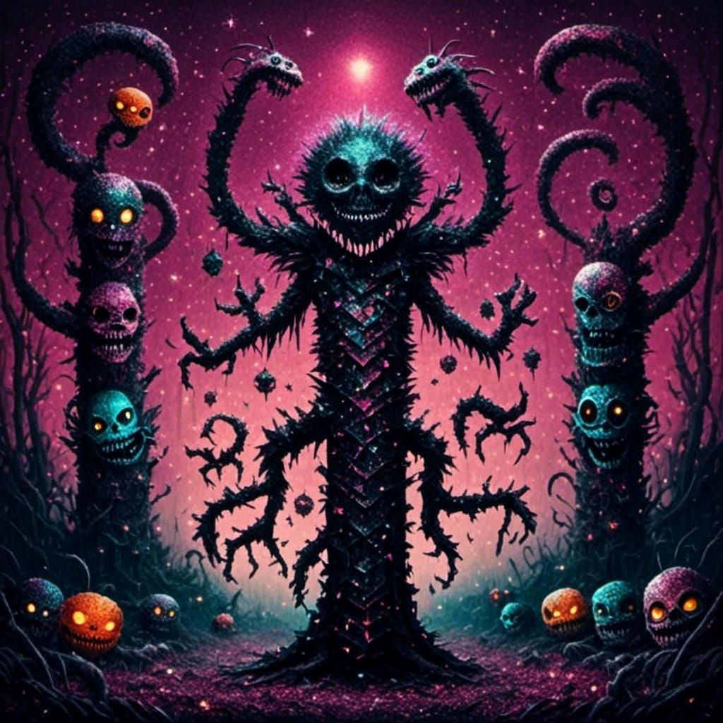 <lora:GlitterGore:1.0> Totem poles of monsters