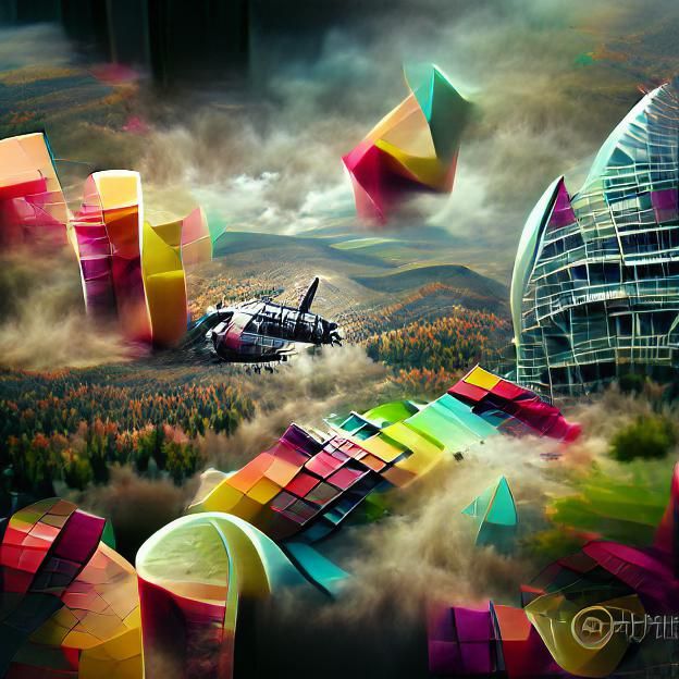 Gravity confusion (colourful geometric matte painting)