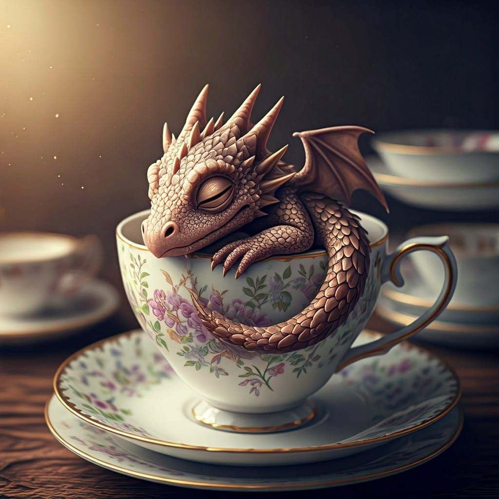A baby dragon in a teacup  by @Jaxson King