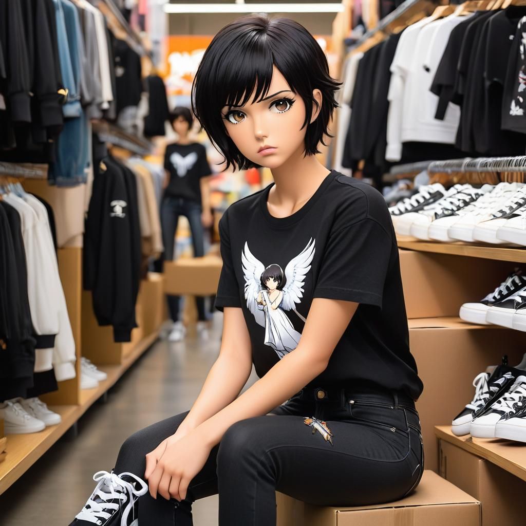 Sitting in the clothing department store