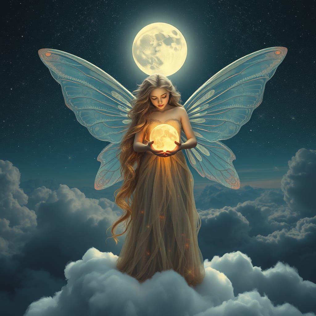 Dreamy Fairy Goddess Amidst Celestial Nocturnal Skies