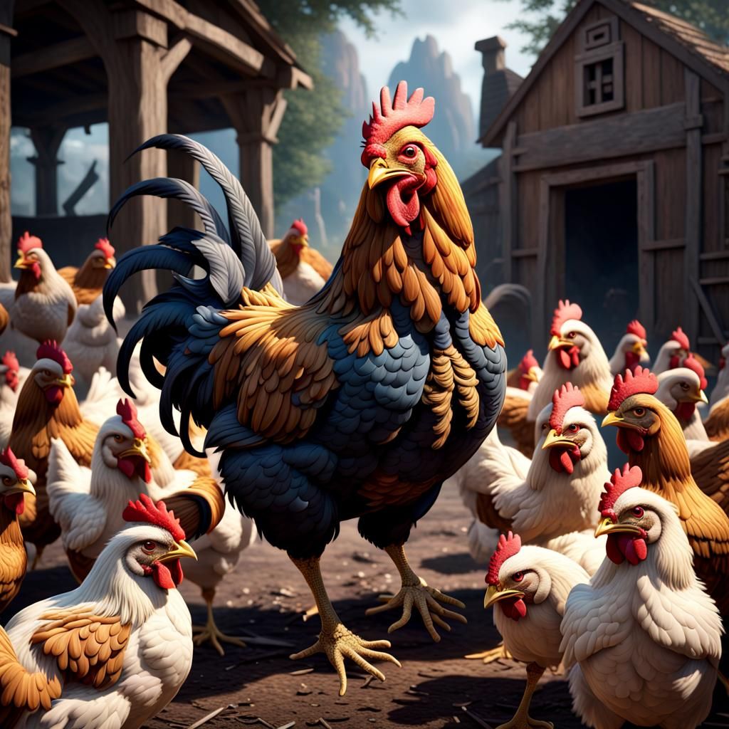 chicken holding more chicken