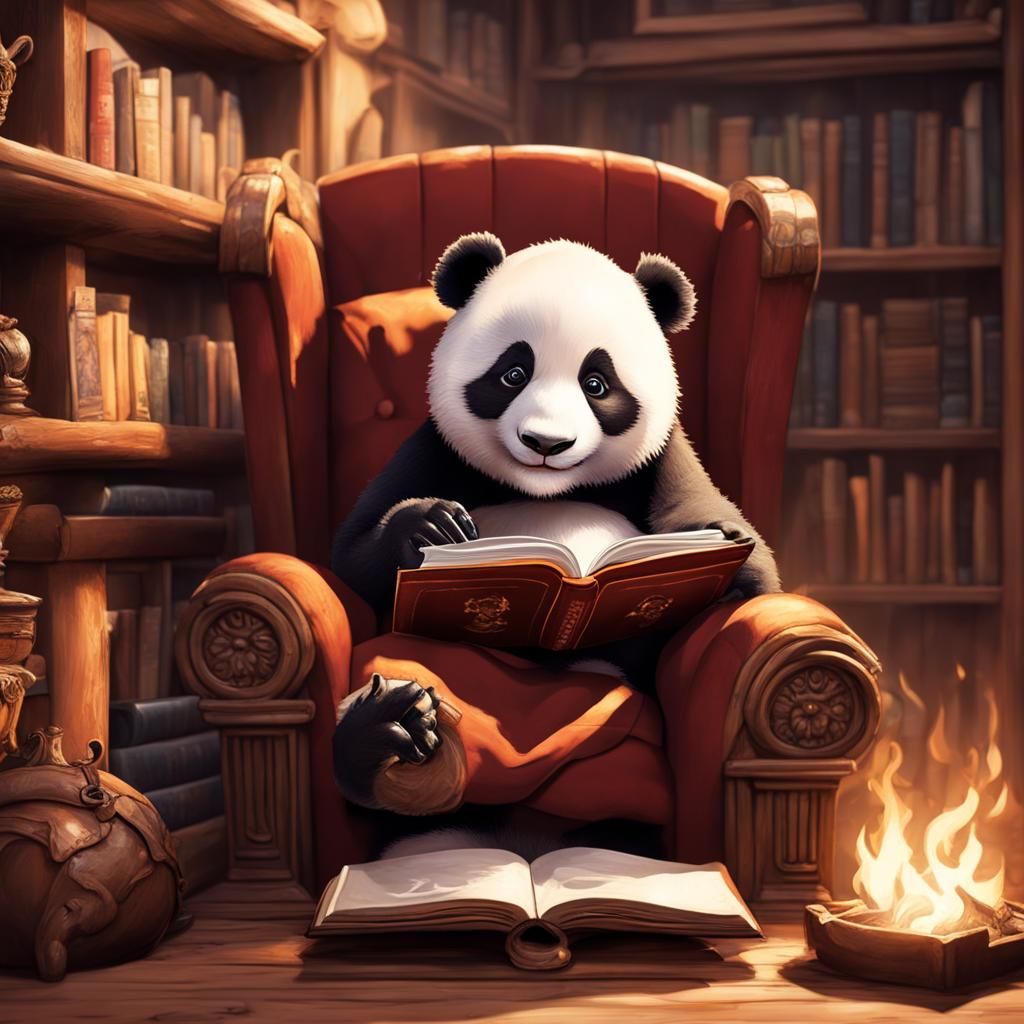 Chibi giant panda cub reading in library v2 - AI Generated Artwork ...