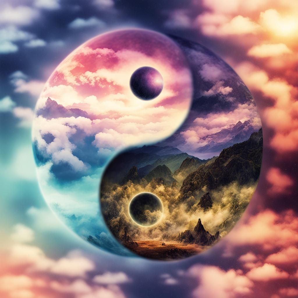 Yin Yang Opposites Opposite worlds Yin yang Night and day Opposites Dichotomy Sunset+music Yin Yang + music double exposure :: fantasy, magi...