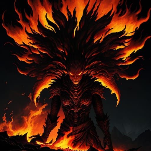 Man Engulfed in Flames in Dark Fantasy Art