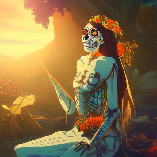 dia de los muertos sun goddess skeleton