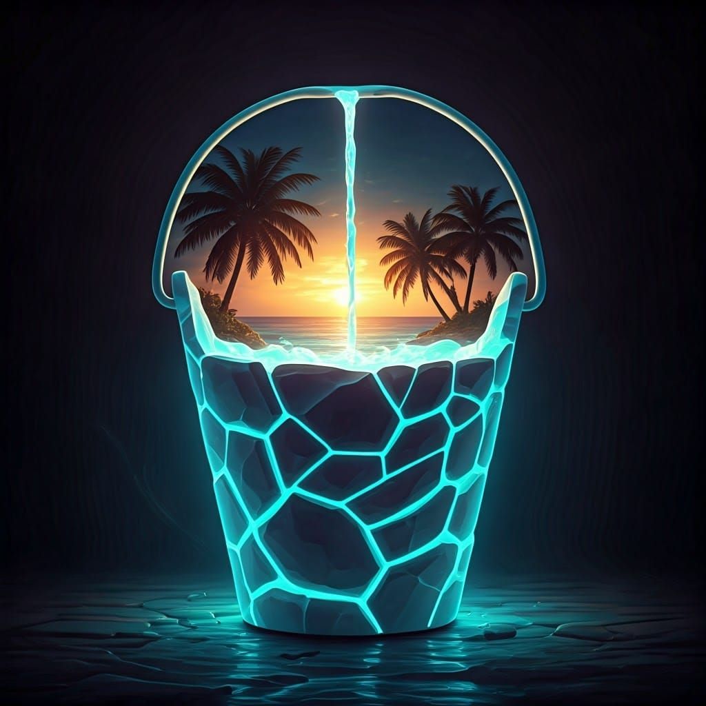 Majestic, Glowing Bucket in a Magical Seaside Scene