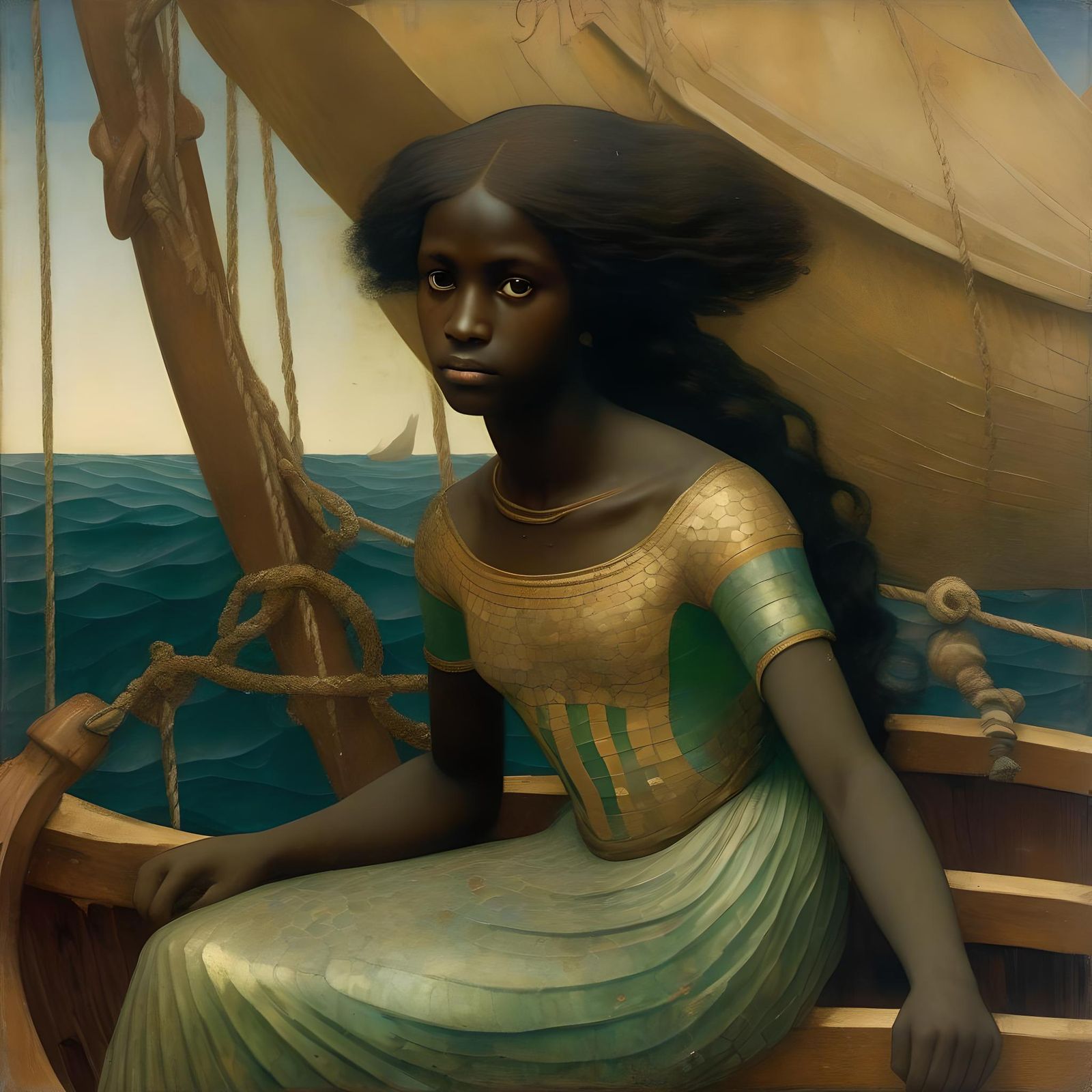 Pre-Raphaelite Mermaid Portrait on Shipwreck