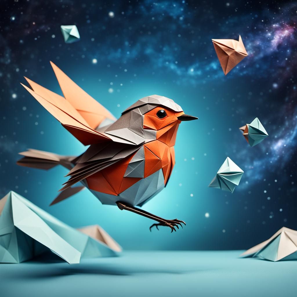 A robin bird flying in the universe.