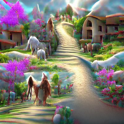 Pathway to a beautiful and peaceful village with mythical cr...