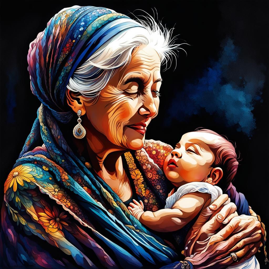 Grandmother rocking a baby  by @curiouscat 
