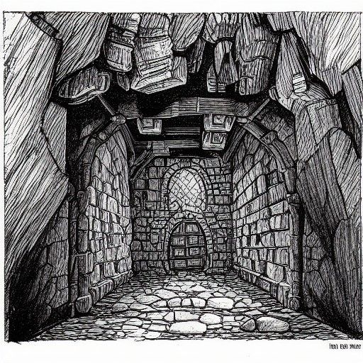 a dungeon hidden in a mountain rough pen and ink drawing osr - AI ...