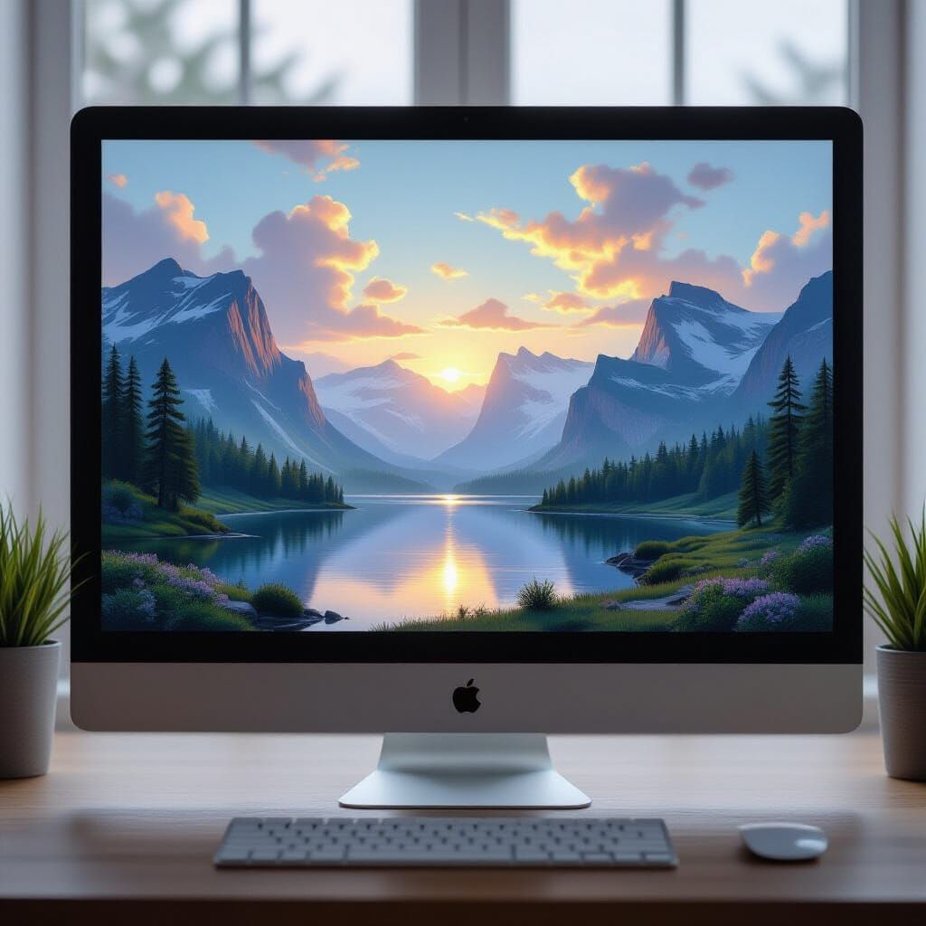 Scenic Landscape View From Behind a Computer Screen