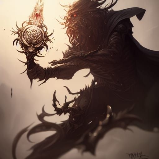 wizard gutz fending off enemies with powerful blasts of dark...