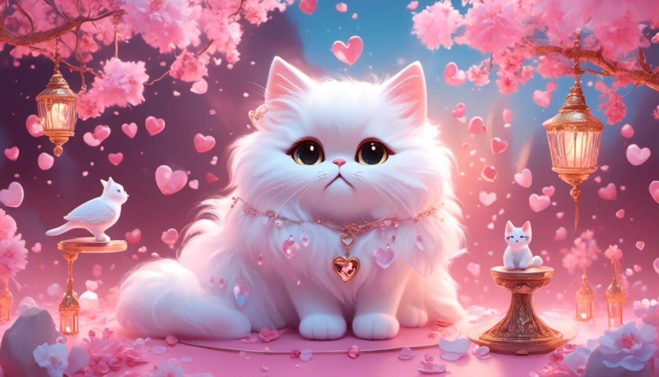 <lora:eye:1.0>  fluffy cats,chibi cat sitting on pink spring...