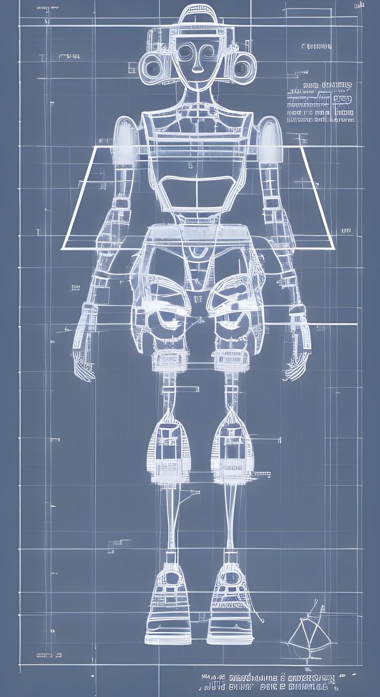 technical drawing of advanced military humanoid robot, blueprints, industrial design, technical design, ...  by @Vey Telmo